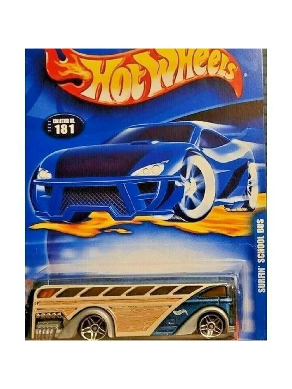 Vintage Die Cast Hot Wheels 2000 SURFIN SCHOOL BUS 1/64 Collector #181 Tan Blue